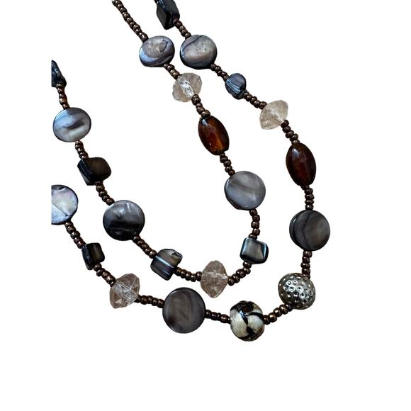 Brown Shell and Seed Bead Multi Strand Necklace - Picture 3 of 5